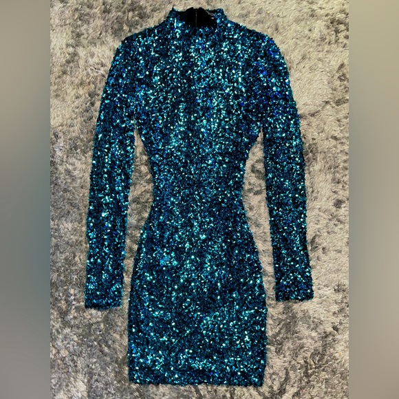 Fashion Nova Dresses & Skirts - Sequin Teal Fashion Nova Bodycon Homecoming Dress